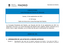 Pleno de la Junta Municipal de Villaverde del mes de Septiembre de 2021
