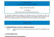 Pleno de la Junta Municipal de Villaverde del mes de Octubre de 2021