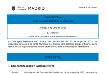 Pleno de la Junta Municipal de Villaverde del mes de Junio de 2022