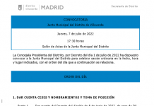 Pleno de la Junta Municipal de Villaverde del mes de Julio de 2022