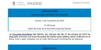 Pleno de la Junta Municipal de Villaverde del mes de Noviembre de 2022